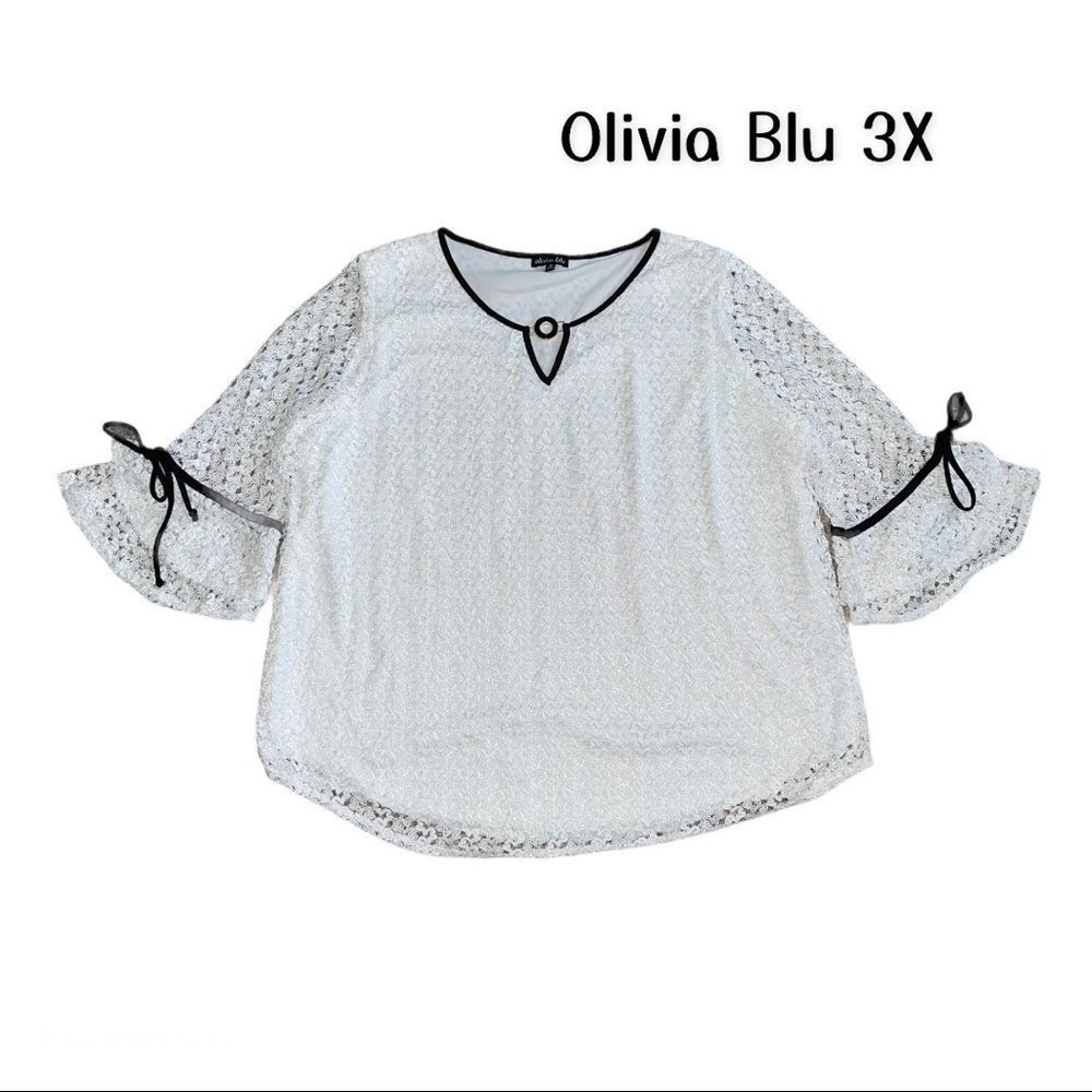 Olivia Blu White Lace Blouse with Bell Sleeves 3X